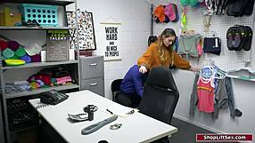 stepdad and cop dominate face fuck deepthroat big tits brunette thief in office