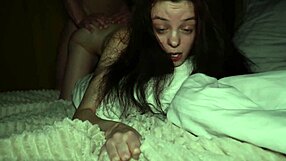 Skinny brunette goes wild for intense bedroom action at night.