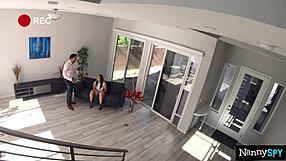 Nanny's tight pussy gets boss creampie after toy masturbation catch