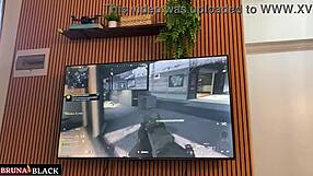 horny babe makes excuses to ditch video games for monster big cock pounding her wet pussy hard