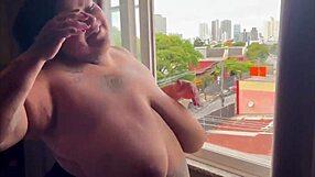 exhibitionist bbw mary jhuana flashes huge natural tits nipples for brazilian couple foreplay