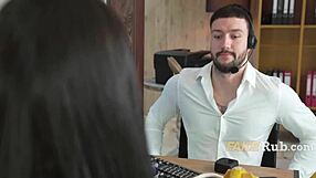 Weird call center fucks her big titted blonde slut roommate at work?