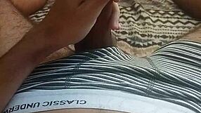 hey skinny brazilian jerks huge cock with guided moans to orgasm in bedroom solo