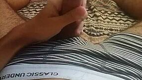 hey skinny brazilian jerks huge cock with guided moans to orgasm in bedroom solo