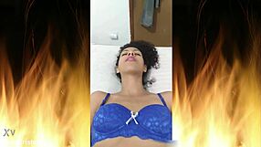 beautiful brunette slips blue lingerie off for wet pussy tease