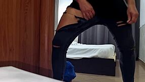 aroused bodybuilder rips jeans jerks massive cock balls ass closeup huge cumshot