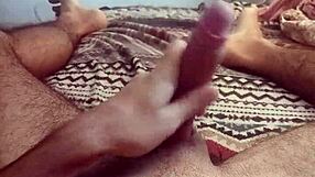 hey skinny brazilian jerks huge cock with guided moans to orgasm in bedroom solo