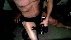 thigh percussion massage vibes through underwear on stool briefs tease
