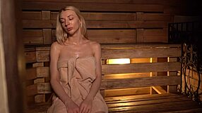 blonde steams up sauna with curves