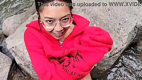 they sneak backshots by the river in a steamy outdoor quickie flashing curvy asses