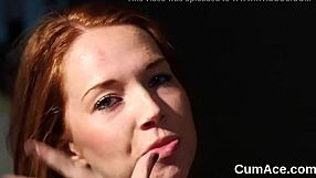 sexy babe kneels for bukkake blowbang swallows every facial cumshot load