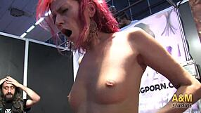 redhead amateur fucks huge dildo machine outdoors public in barcelona erotic salon