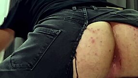 aroused bodybuilder rips jeans jerks massive cock balls ass closeup huge cumshot