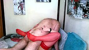 fucking this mature bitch in red stockings cum dripping from her wet insatiable cunt