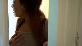 Stepdaughter fingers wet pussy spying on horny stepdad's every move