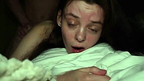 Skinny brunette goes wild for intense bedroom action at night.