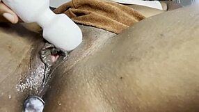 big dildo stretches horny ebony's big clit tight pussy to squirting hot orgasms close up