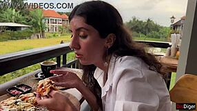 girl walks cafe with cum dripping face eats pizza swallows more in public cumwalk