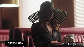 submissive chanel camryn deepthroats doms cock licks balls in restaurant then begs for more