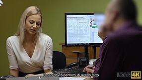 Bad Czech teen Nathaly trades shaved pussy for loan cash after interview.