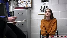 stepdad and cop dominate face fuck deepthroat big tits brunette thief in office