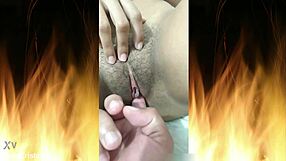 beautiful brunette slips blue lingerie off for wet pussy tease