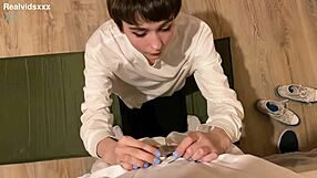 dude this skinny brunette kneels for my ball licking blowjob ending in hot facial