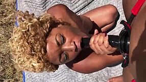 i pull out my big strapon and roughly dick down submissive nina rivera outside on the beach