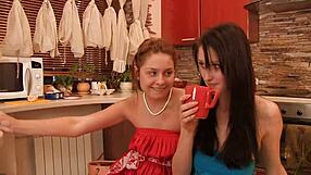 horny teen lesbians lick pussies with huge dildos