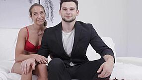 Zack Dickson Kneels Before Violet Moore's Twat Offering His Massive Hard Cock