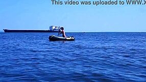 Mature babe poses in bikini on Volga River boat ride