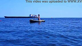 Mature babe poses in bikini on Volga River boat ride