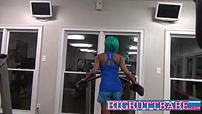 Ebony Teen Babe Deepthroats Cock in Public Gym!