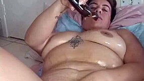 She grabs huge dildo fucks wet pussy till squirting orgasm