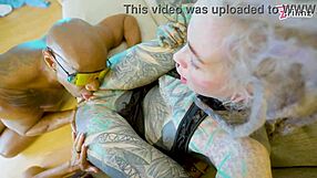 tattooed girl and thai ladyboy share bbc in wild anal atm threesome