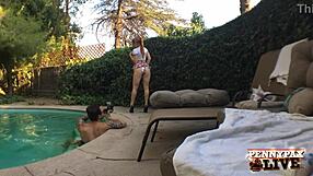 penny pax poses sexy in lingerie for her hot outdoor pool photoshoot session