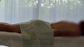 Asian babe oils caucasian cock for massive handjob cum explosion