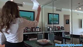 realtor stunner drops to knees for pov cock worship then bends over