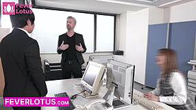 overtime with busty japanese milf getting dominated hard in office threesome