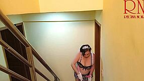 depraved submissive maid regina noir teases juicy pussy on stairs