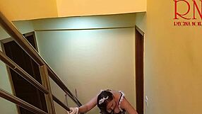depraved submissive maid regina noir teases juicy pussy on stairs