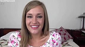 april brookes' cute 19yo blonde natural tits get pov blowjob and huge messy facial cumshot