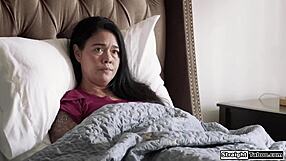 Fucking petite teen pussy while milf stepmom watches