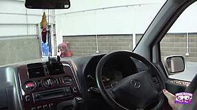 Hey, these two sexy blondes and brunettes suck his cock bent over in the car!