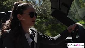 petite brunette babe facesits hairy pussy on lesbian cop in office lingerie tribbing