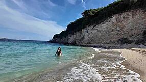 oh god, horny curvy stepmom flashes big tits pussy on public beach