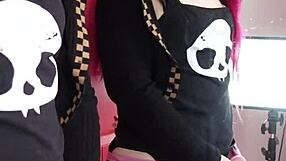 oh god redhead shemale pinky cums hard in mirror lingerie solo play