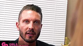 Gorgeous Petite Teen Hazel Moore Rims Boss at Work for Cumshot