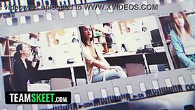 Tiny 18+ shoplifter gets caught stripping in office by old cop!