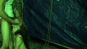 Bound Teen Deepthroats Fuck Machine in Rough Outdoor Public Orgy